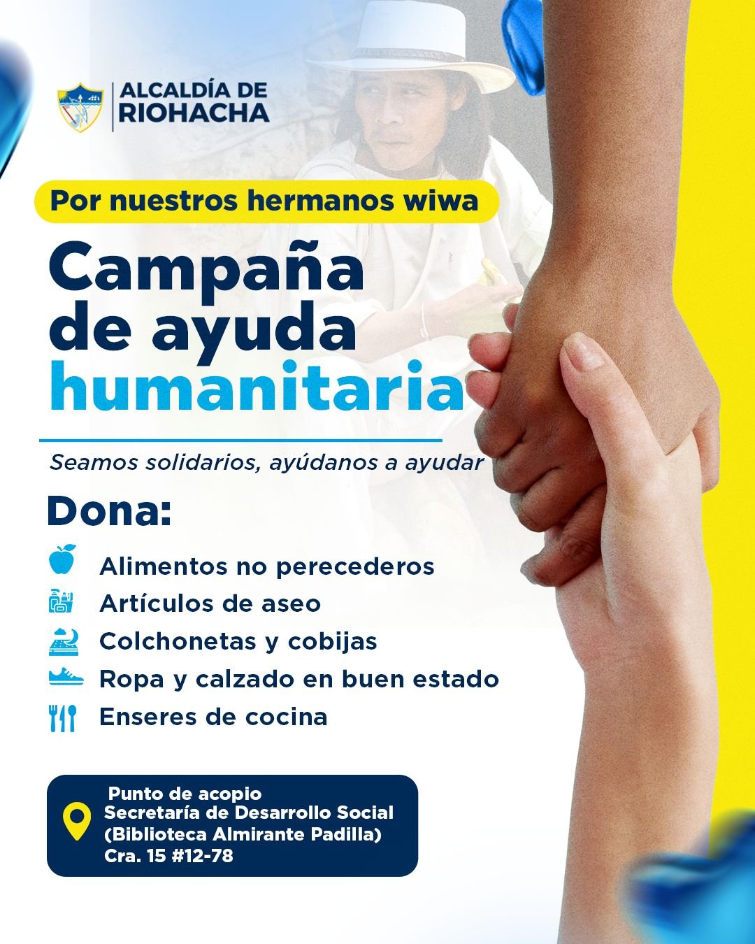 Distrito de Riohacha acude a la solidaridad ciudadana para brindar atención a familias wiwa desplazadas